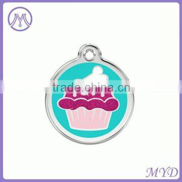 cupcake stainless steel glitter enamel ID tag