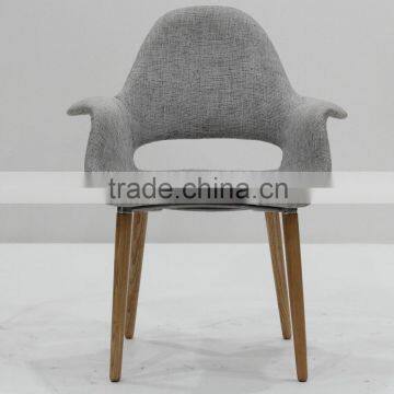 Replica Fiberlgass Material Wooden Legs Fabric Blue Color Organic Chair by Eero Saarinen photo-3
