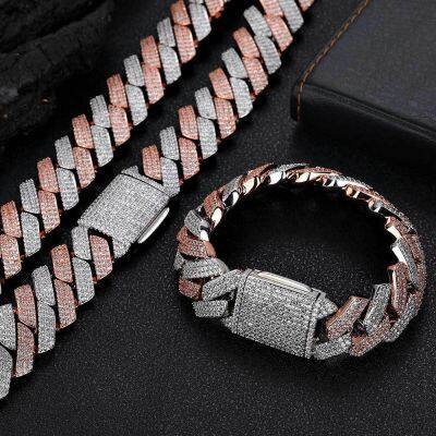 Moissanite Diamond Gold Plated Cuban Link Chain Necklace Christian Religious Bracelet for Men & Women photo-2