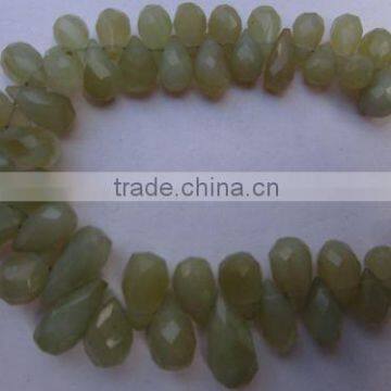 7 inch light yellow chalce7 inch bio chalcedony faceted drops beads gemstone 6x10mm to 6x15mm