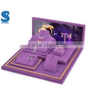 Luxury Brand Purple Suede Velvet Covered New Style Wooden Make Up Display Stand For Jewelry SHOW495