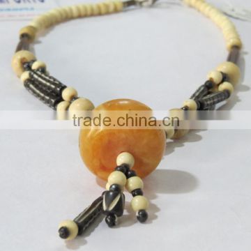 Hippie gemstone Necklace African Bone Jewelry Ball Beads Pendant