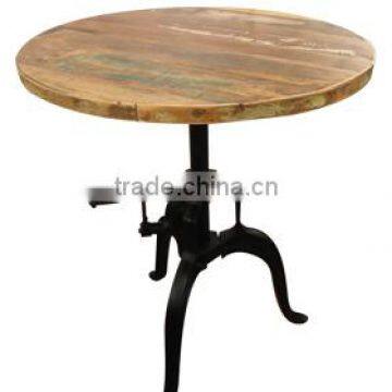 Industrial Crank Table, Crank Mechanism table with recycled wood top