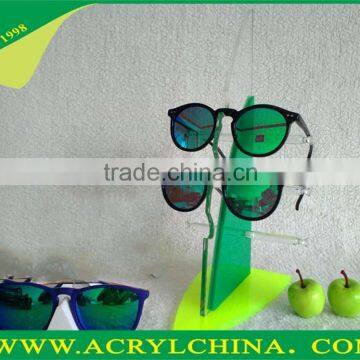 creative acrylic sunglasses display stand for 3 layers, clear,green and yellow sunglasses holder with 180*150*300mm