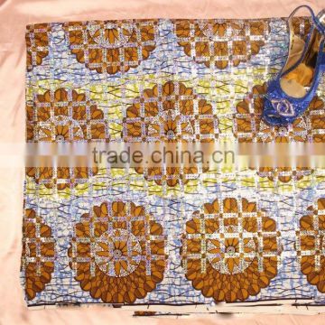 2016 African style wax holland fabric high quality Real wax printed fabric with gold sequin