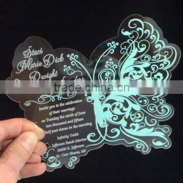 Beautiful acrylic butterfly invitation with blue color printing custom