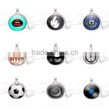 factory directly selling fashion wholesales dragon eyes 3D printed chain round pendant necklace Glass Cabochon Necklace