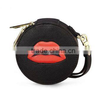 Promotional round black lip coin purse