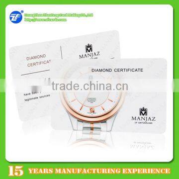 Elegant watch warranty authenticity card