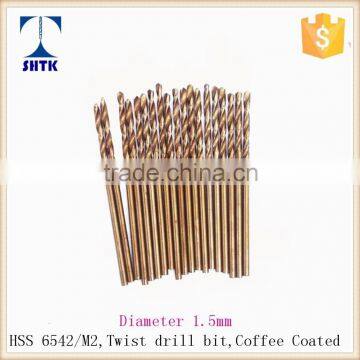 HSS M2/6542, twist drill bit,Dia 1.5mm, Coffee Coated drill bit