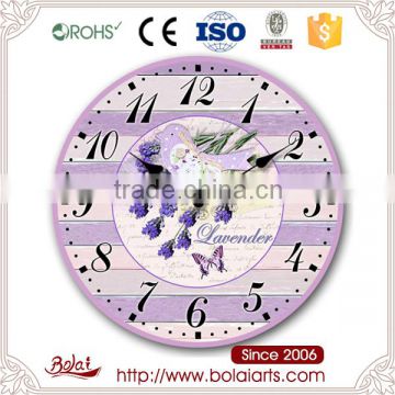 Fresh white flowers and purple fringes bird tree wall clock for kitchen