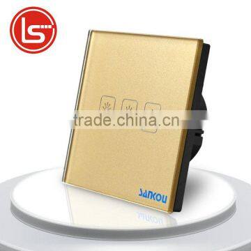 2016 EU Touch Switch Touch Toughened Glass+LED 3G1W Golden Crystal Glass Panel AC220V/110V Light Lamps Switches
