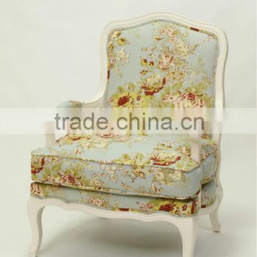 Village Garden/French /Korean Style Home furniture White living chair/Flower fabric wooden Armchair(CH-863)