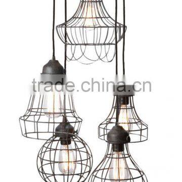 Wire Five-Light Basket Cages Hanging Lamp Rustic Look Pendants for The Home and Bar