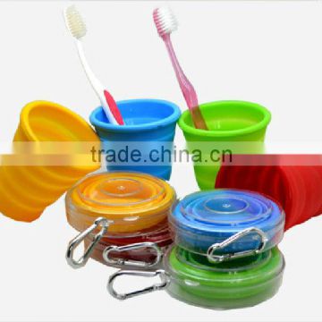 Portable and Eco friendly muti-function silicone collapsible travel cup with hook and box