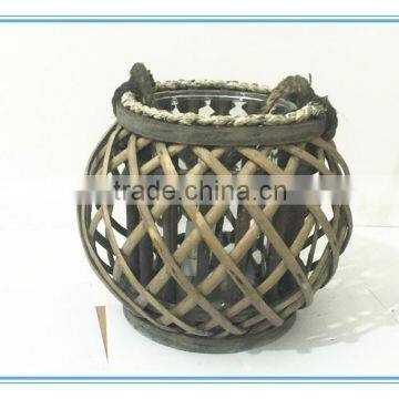 Hot Sale Willow Round Candle Stand/hurricane With Round Glass