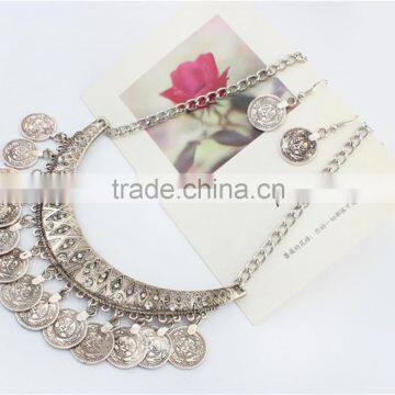 Made in China Online Wholesale European and American Vintage Gold Silver Coin Statement Chain Hoop Earrings Necklace Jewelry Set photo-5