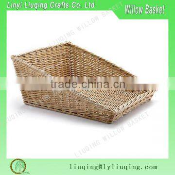 Factory wholesale Wicker Willow Rectangle sloping Basket Bread,Fruit,Sandwiches storage shop Displays hanmper basket