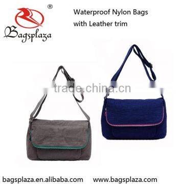 High Quality Nylon Messenger bags With Leather Trim Custom Women Shoulder bag