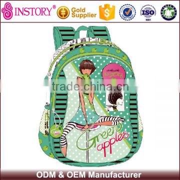 Green Fabric Girl Fashionable School Bag For Teens