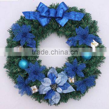 19" Unlit Pine And Ornament Christmas Wreath blue color