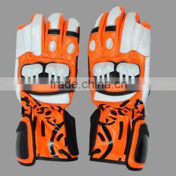 Men Racing Leather Motorbike Gloves Orange & White Color Motorbike Gloves