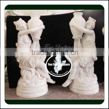 Holding With Big Pot Stone Carving Young Lady Statues