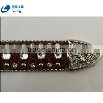 Men's Handmade Crocodile Leather Rhinestone Western Belts photo-6