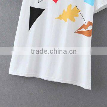 2016 Spring Summer New Fashion Printed Cotton t Shirt of Women Clothing Printed White Lady T-shirt photo-6