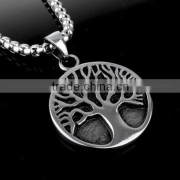 Fashion unisex's black silver tone stainless steel the tree of life pendant