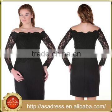 ABI-04 Elegant Off Shoulder Sequins Beaded Short Mother of the Bride Lace Dresses with Long Sleeves