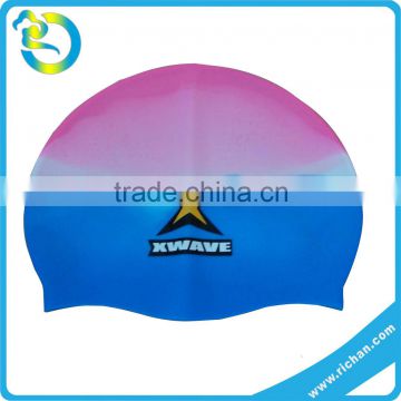 Fashionable Adult / Kid sizes customized logo printed waterproof silicone rubber bathing cap