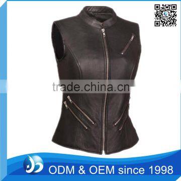 Factory Price Sleeveless Leather Sexy Vest With Zippers