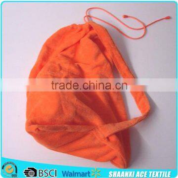 Cotton velour printing Orange color beach towel bag wholesale plain color beach bag with single straps