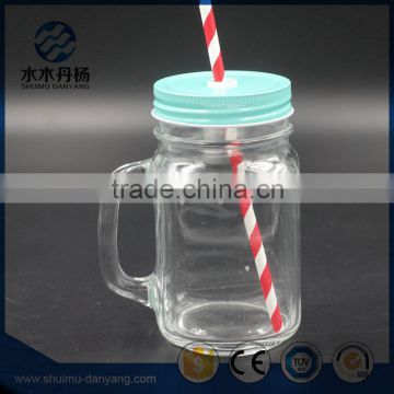 High quality 400ml transparent glass drinking bottle with handle