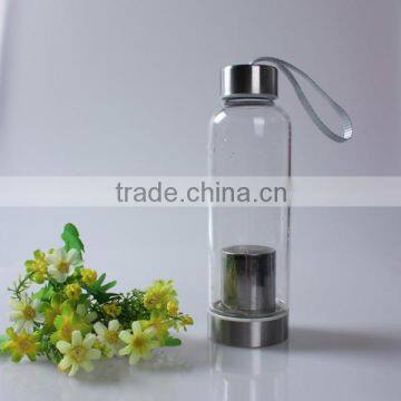 450ml china outer Promotional Sealed Heat-resisting Stainless Steel Lid Fruit Infused Glass Water Bottles