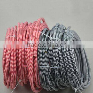 Hot sale colourful fabric wire, fabric power cord round, red white zigzag/black white zigzag