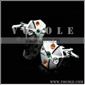 Octagon silver design novelty cuff link with colorful drills jewelry