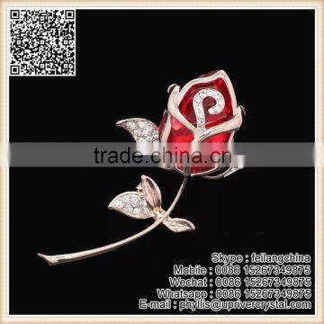 Slae Women Clothes Red Diamond Rose Gold Rose Brooch