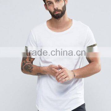 Longline T shirt with Arm printing Stripes Men Curved Hem Tee shirt