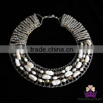 Pearl with Crystal choker Flower necklace Handmade JN318