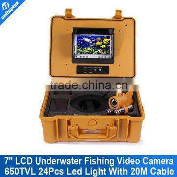 CCTV 1/3 SONY CCD 650TVL Underwater Fishing Camera For Fish Finder 7" TFT LCD Monitor 20M Cable 24pcs White LED with Two Stick