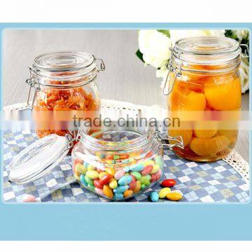 0.7L 1L Recycled airtight Round shape glass jar with metal clip top lid for kitchen and food