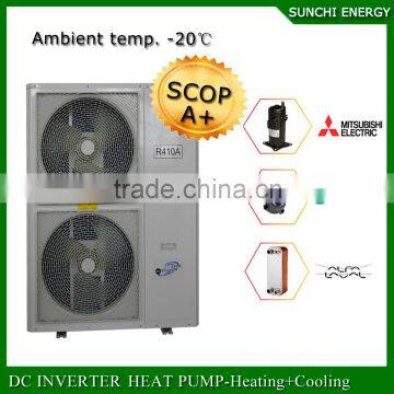 EVI tech.-25C winter floor heating 100~300sq meter room 12kw/19kw/35kw auto-defrost high COP what is a heat pump split system