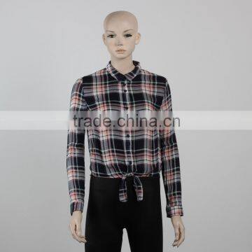 F5W11034 New Design Tie Front Women Tailored Check Shirts