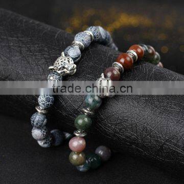 Hot Antique Crystal Rhinestone Leopard Head Lava Stone Buddha Bracelet photo-3