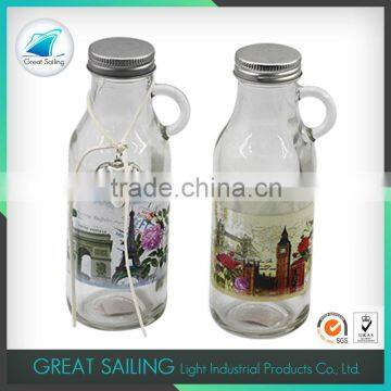 With Decal retro glass milk bottle with lid