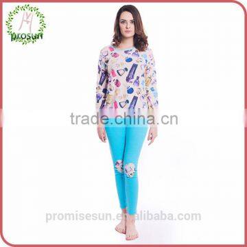 2016 new fashion soft printing lady family pajama set