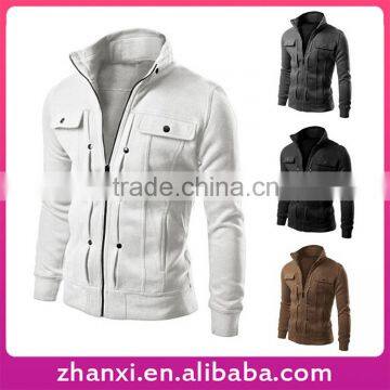 Button Design Stand Collar Coat Zipper Mens Hoodie Winter Man Cotton Jacket