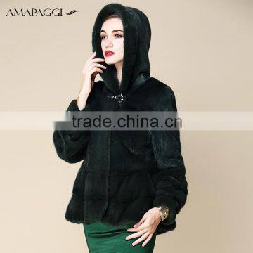 elegant green mink hooded winter coat for women